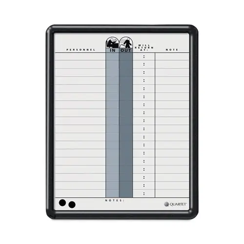Quartet® Employee In/Out Board, Personnel In/Out Tracking Chart, 11" x 14", White/Gray Surface, Black Plastic Frame