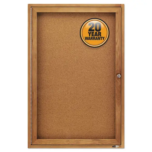 Quartet® Enclosed Indoor Cork Bulletin Board with One Hinged Door, 24" x 36", Tan Surface, Oak Finished Fiberboard (MDF) Frame