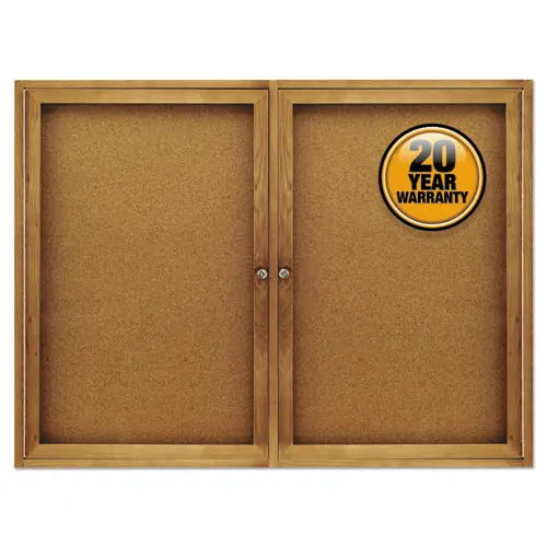 Quartet® Enclosed Indoor Cork Bulletin Board with Two Hinged Doors, 48" x 36", Tan Surface, Oak Finished Fiberboard (MDF) Frame