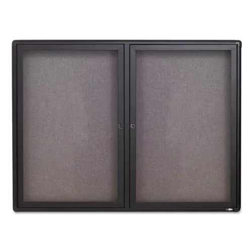 Quartet® Enclosed Indoor Fabric Bulletin Board with Two Hinged Doors, Gray Fabric, Graphite Gray Aluminum Frame, 48" x 36"