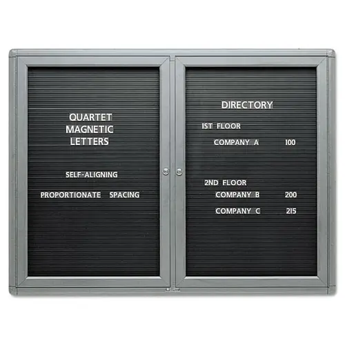 Quartet® Enclosed Magnetic Directory, 48" x 36", Black Surface, Graphite Gray Aluminum Frame, Lockable