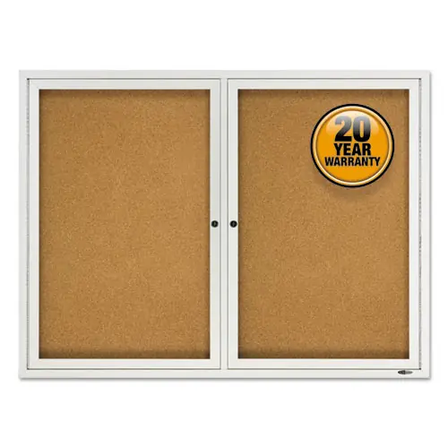 Quartet® Enclosed Outdoors Bulletin Board with Two Doors, Anodized Aluminum Frame, Tan Cork Surface, 48" x 36"