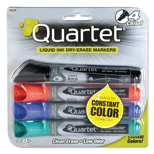 Quartet® EnduraGlide Dry Erase Marker, Broad Chisel Tip, Assorted Colors, 4/Set