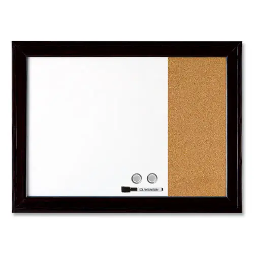 Quartet® Home Decor Combo Magnetic Dry Erase/Bulletin Board, 23" x 17", Tan/White Surface, Black Wood Frame