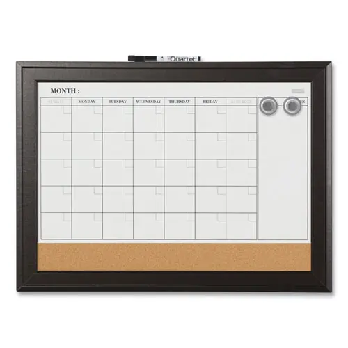 Quartet® Home Decor Magnetic Dry Erase Board, Monthly Planning/Scheduling Calendar, 23" x 17", Tan/White Surface, Espresso Wood Frame