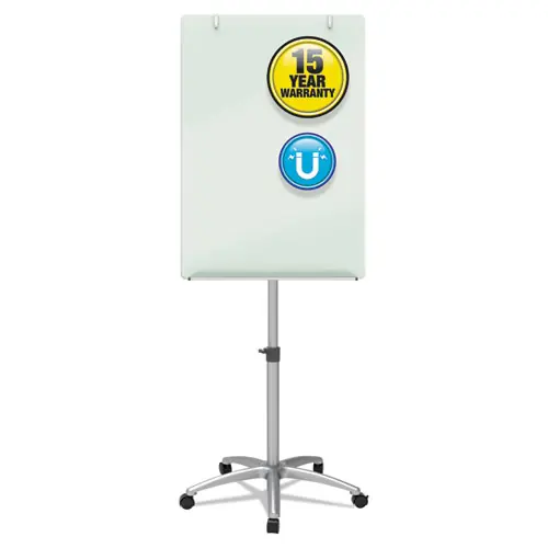 Quartet® Infinity Glass Mobile Presentation Easel, White Magnetic Glass Surface, Black/Gray Frame, 36" x 24"