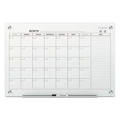 Quartet® Infinity Magnetic Glass Calendar Board, Monthly Planning/Scheduling, 48" x 36", White Surface