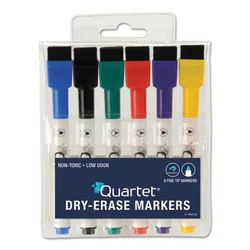 Quartet® Low-Odor ReWritables Dry Erase Mini-Marker Set, Fine Bullet Tip, Assorted Classic Colors, 6/Set