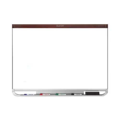 Quartet® Prestige 2 DuraMax Magnetic Porcelain Whiteboard, 48" x 36", White Surface, Mahogany Finished Frame