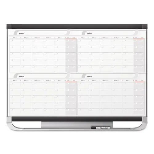 Quartet® Prestige 2 Magnetic Total Erase Four-Month Calendar, 48" x 36", White Surface, Graphite Gray Frame