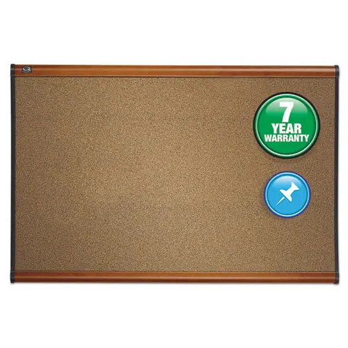 Quartet® Prestige Colored Cork Bulletin Board, Brown Surface with Light Cherry Finished Frame, 36" x 24"