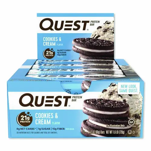 Quest® Protein Bars, Cookies and Cream, 2.12 oz, 12 Bars/Box
