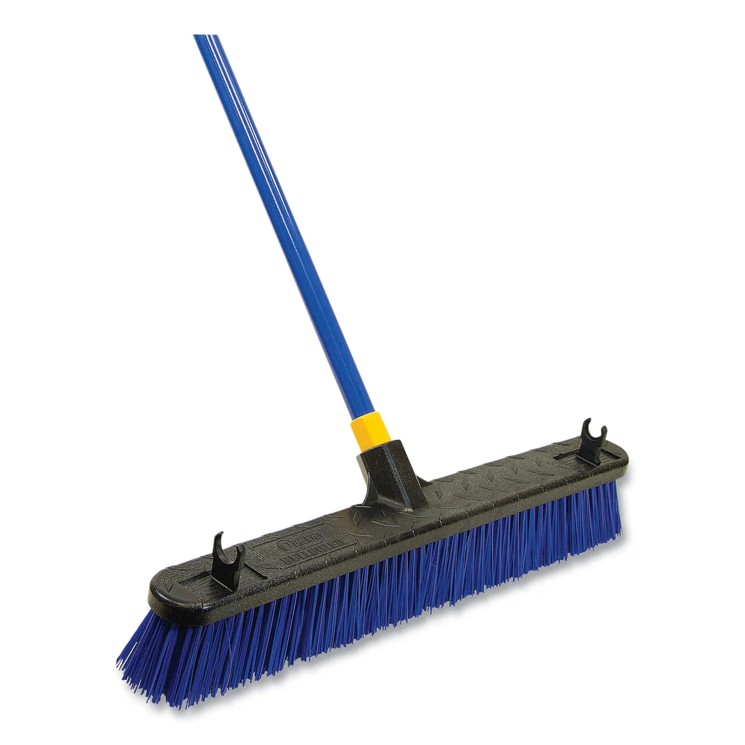 Quickie® Bulldozer Rough Surface Pushbroom, 24" Brush, 60" Handle, Blue/Black