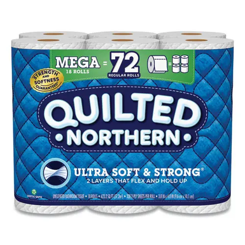 Quilted Northern® Ultra Soft and Strong Bathroom Tissue, 2-Ply, White, 18 Mega Rolls/Carton
