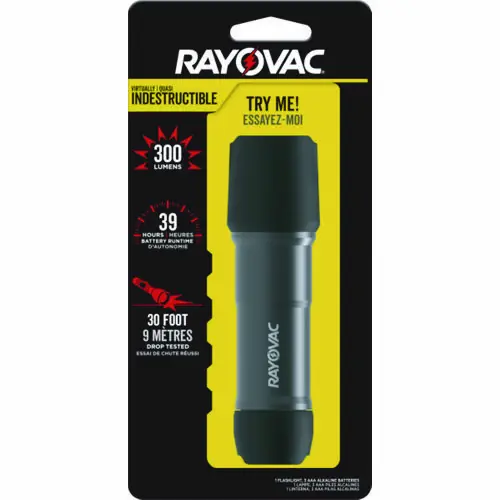Rayovac® Virtually Indestructible LED Flashlight, 3 AAA Batteries Included, Black