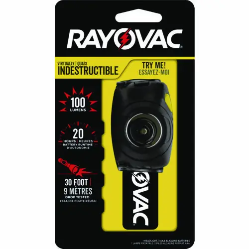 Rayovac® Virtually Indestructible LED Headlight, Black, 3 AAA Batteries Included, 30 m Projection