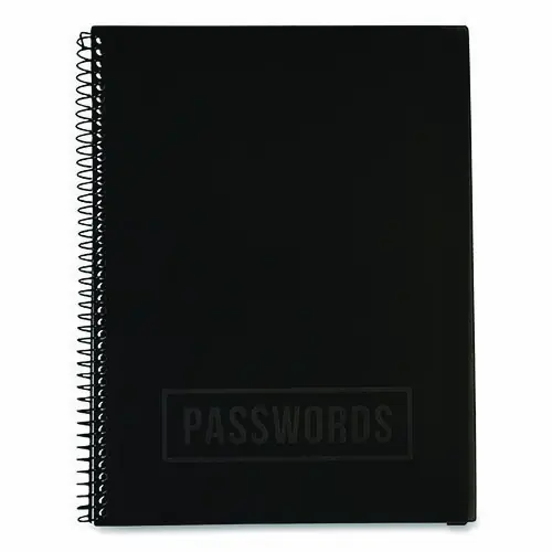 RE-Focus The Creative Office Password Log Book, Large, Black Cover, Spiral Bound, 48 Sheets, 10 x 7.5 Inches