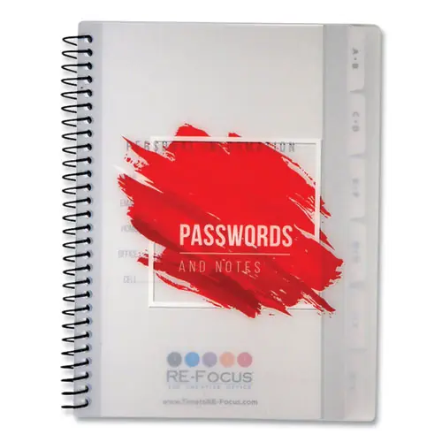RE-Focus The Creative Office Pocket-Size Password Log Book, White/Red Cover, 60 Sheets