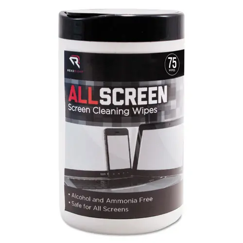 Read Right® AllScreen Screen Cleaning Wipes, 75/Tub, 1-Ply, 6" x 6", Unscented, White