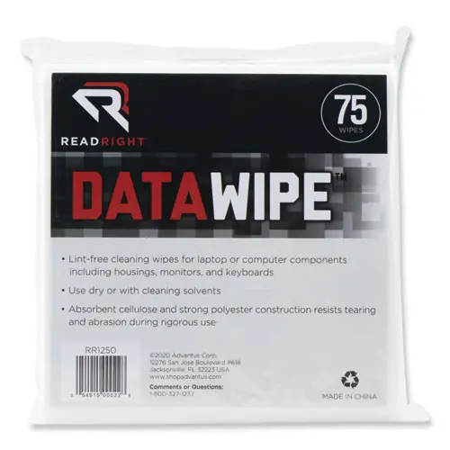 Read Right® DataWipe Office Equipment Cleaner, Cloth, White, 75/Pack