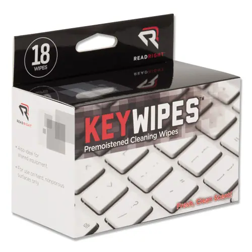 Read Right® KeyWipes Keyboard Wet Wipes, Unscented, 18/Box