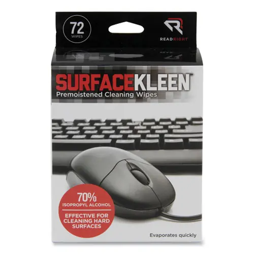 Read Right® SurfaceKleen Premoistened Alcohol Cleaning Wipes, Individually Foil Wrapped, Unscented, White, 72/Box
