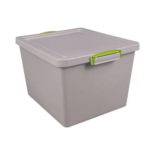 Really Useful Box® 35.4 Qt. Latch Lid Storage Tote, Dove Gray/Green
