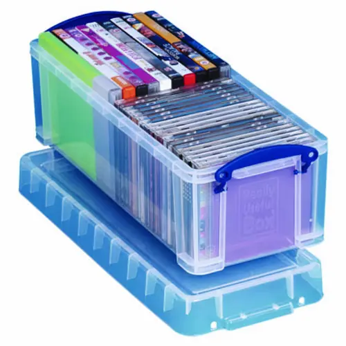 Really Useful Box® Snap-Lid CD/DVD Storage Bin, Clear/Blue, 1.72 gal, 7.13" x 17.25" x 6.25"