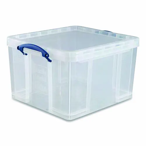 Really Useful Box® Snap-Lid Storage Bin, 11.09 gal, Clear/Blue