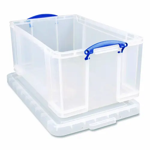 Really Useful Box® Snap-Lid Storage Bin, Clear/Blue, 16.9 gal, 17.31" x 28" x 12.25"