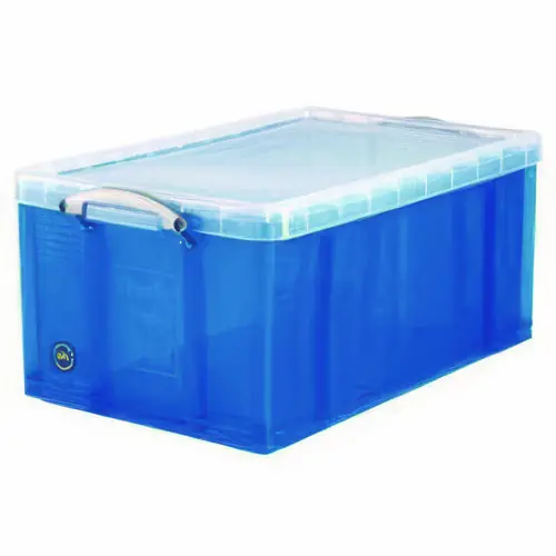 Really Useful Box® Snap-Lid Storage Bin, Transparent Blue, 16.9 gal, 17.31" x 28" x 12.25"