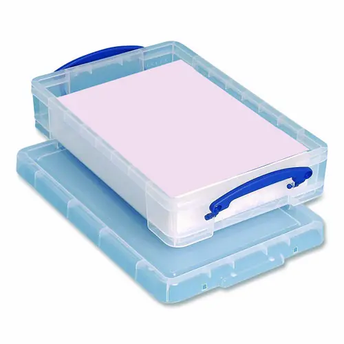 Really Useful Box® Snap-Lid Storage Bin, Clear/Blue, 1.05 gal, 10.25" x 14.5" x 3.37"