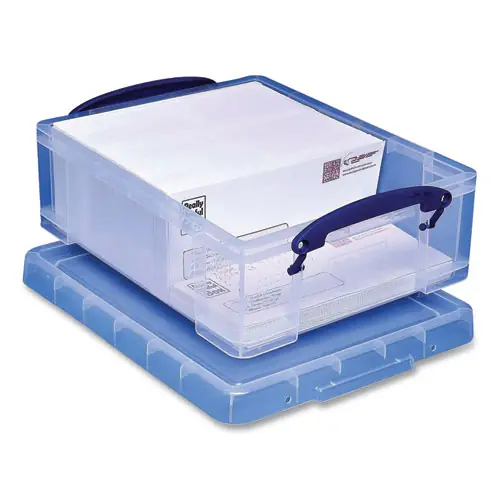 Really Useful Box® Snap-Lid Storage Bin, 2.14 gal, 11" x 14" x 5", Clear/Blue