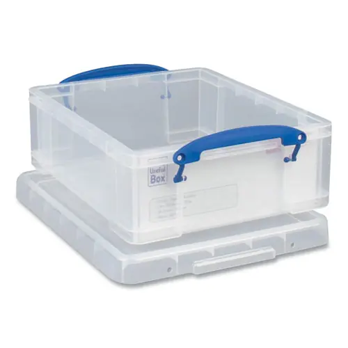 Really Useful Box® Snap-Lid Storage Bin, 2.14 gal, 11" x 14" x 5", Clear/Blue, 5/Pack