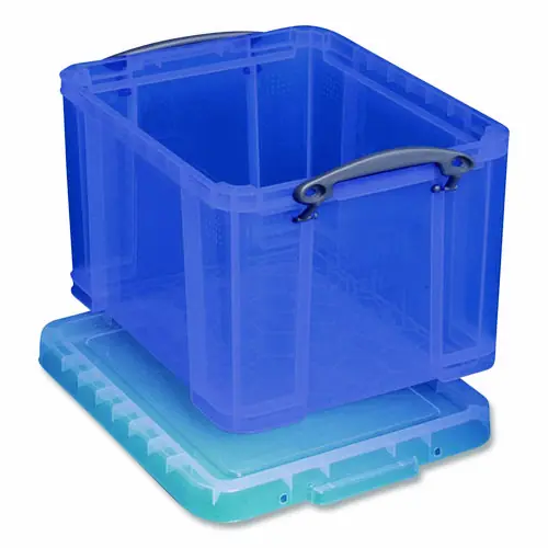 Really Useful Box® Snap-Lid Storage Bin, 8.45 gal, Transparent Blue, 14" x 18" x 12.25"