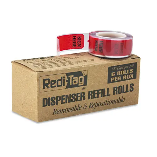 Redi-Tag® Arrow Message Page Flag Refills, "Sign Here", 120 Flags/Roll, 6 Rolls/Box