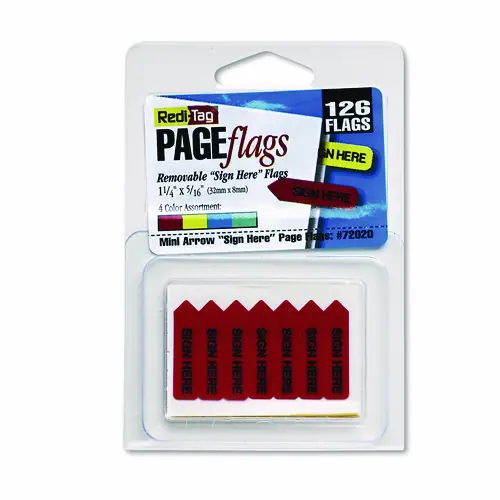 Redi-Tag® Mini Arrow Page Flags, "Sign Here", Blue/Mint/Red/Yellow, 126 Flags/Pack
