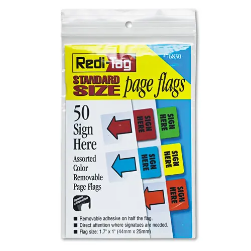Redi-Tag® Removable Page Flags, Assorted Colors, 10 Flags per Color, 50 Flags per Pack
