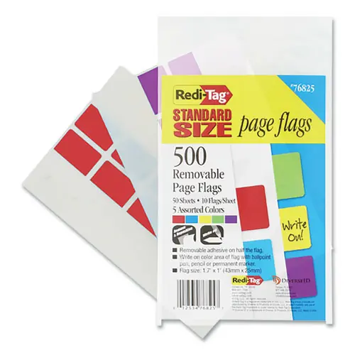 Redi-Tag® Removable Page Flags, Assorted Colors, 100 Flags Per Color, 500 Flags Per Pack