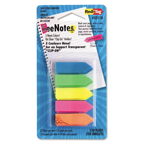 Redi-Tag® SeeNotes Transparent-Film Arrow Page Flags, Assorted Colors, 50/Pad, 5 Pads
