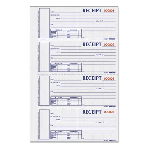 Rediform® Durable Hardcover Numbered Money Receipt Book, Three-Part Carbonless