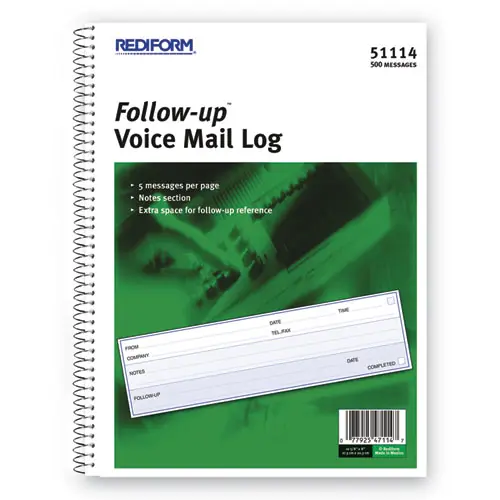 Rediform® Follow-up Wirebound Voice Mail Log Book, One-Part, 500 Forms