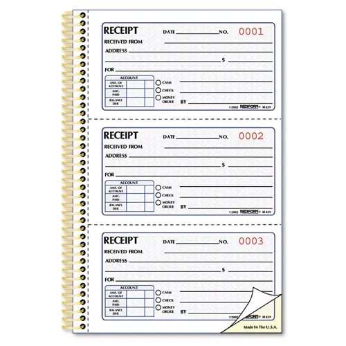 Rediform® Gold Standard Money Receipt Book, Two-Part Carbonless, 225 Forms, 5 x 2.75, 3 Forms/Sheet