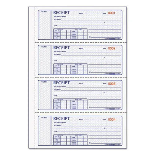 Rediform® Money Receipt Book, FormGuard Cover, Three-Part Carbonless, 7 x 2.75, 4 Forms/Sheet, 100 Forms Total