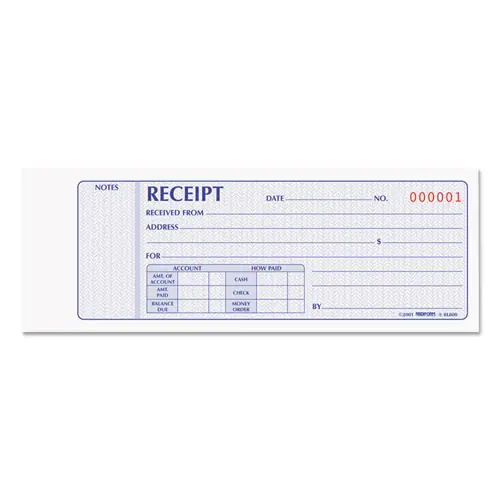 Rediform® Receipt Book, Two-Part Carbonless, 7 x 2.75, 4 Forms/Sheet, 100 Forms Total