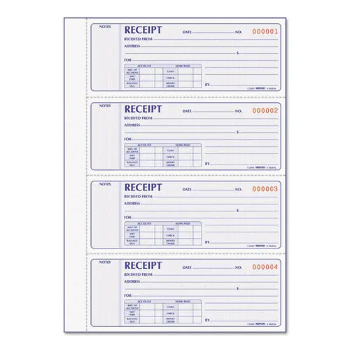 Rediform® Receipt Book, Two-Part Carbonless, 7 x 2.75, 4 Forms/Sheet, 400 Forms Total
