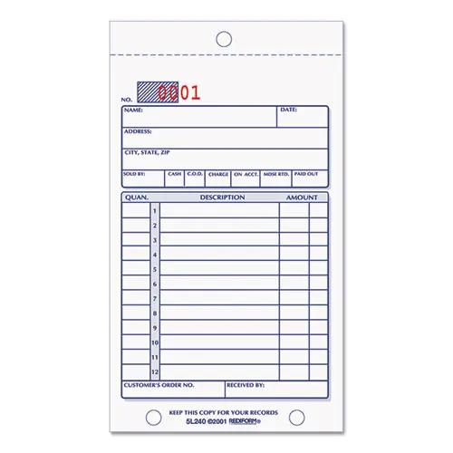 Rediform® Sales Book, 12 Lines, Two-Part Carbonless, 3.63 x 6.38, 50 Forms Total