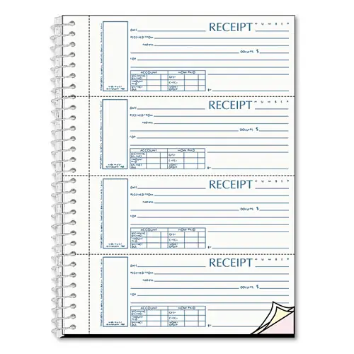 Rediform® Spiralbound Unnumbered Money Receipt Book, Three-Part Carbonless, 7 x 2.75, 4 Forms/Sheet, 120 Forms Total