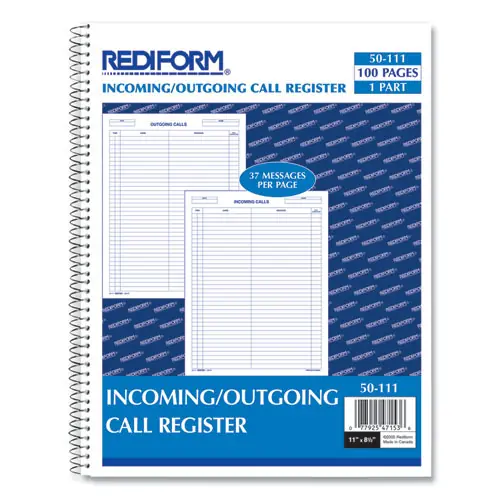 Rediform® Wirebound Call Register, One-Part (No Copies)