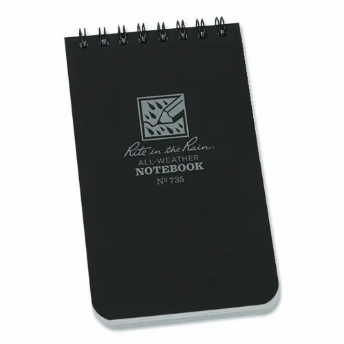 Rite in the Rain® All-Weather Wire-O Notepad, Universal Narrow & Quadrille Rule, Black Cover, 3" x 5", 50 Sheets